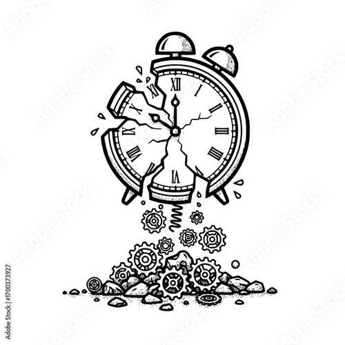 Vintage Alarm Clock with Coins Outline Illustration