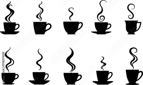 Coffee Cup Silhouette Icons Set"