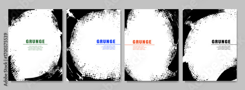 Vector grunge overlay. Hand drawn abstract frame set. Ink brush strokes mess. Design for poster, invitation, gift card, coupon, book cover. Banner halftone overlay. Retro vintage background collection