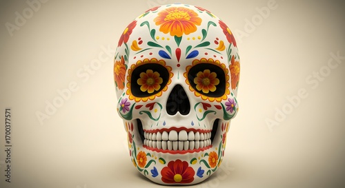 skull with orange flowers for mexican day of the dead
