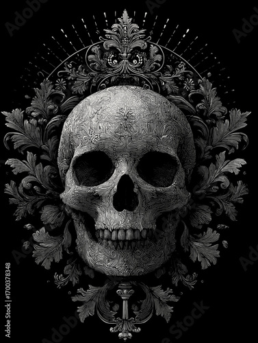 Skull floral ornament gothic death dark art halloween spooky bone skeleton anatomy decorative macabre design art