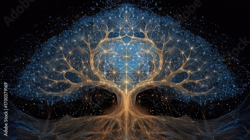 A classic tree of life diagram is unraveled and rewoven into a new, complex network of glowing light.