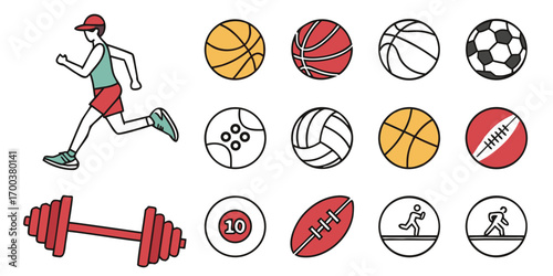 Collection of sports icons and equipment