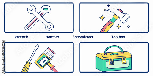 Set of cartoon tools