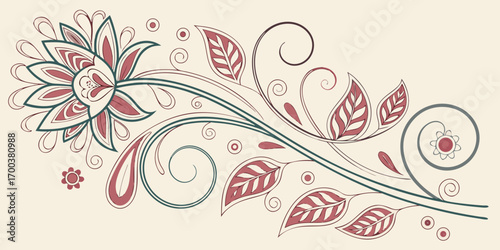 Decorative floral branch with leaves and swirls