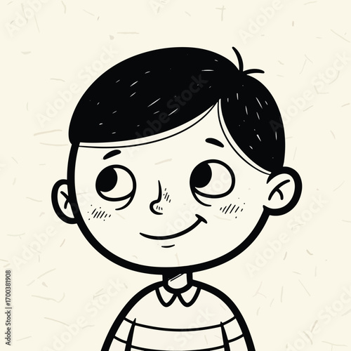 A charming cartoon drawing of a boy with a happy expression.