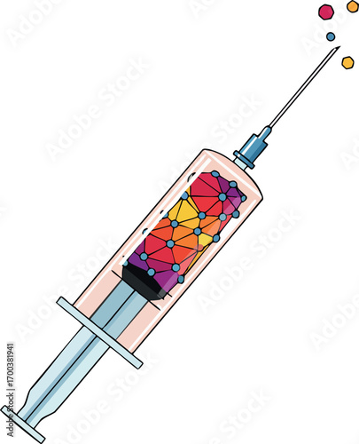 Syringe with colorful polygonal geometric liquid medical injection concept vector illustration