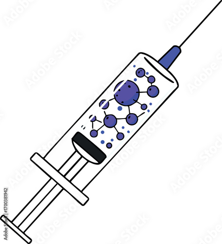 Syringe with virus particles vaccine injection medical health care concept vector illustration