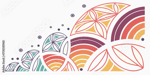 Abstract geometric pattern with circles and arcs in warm colors