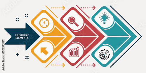 Business process flow with icons and steps