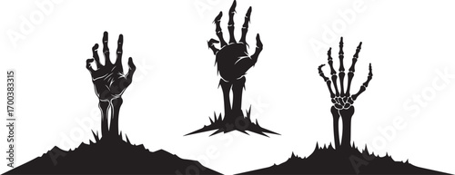 Zombie Hands from Ground Silhouette

Graveyard Skeleton Hands Vector Set

Halloween Rising from Grave Graphic