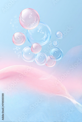 Abstract pastel gradient background with bubbles and waves in soft modern design, smooth elegant vector concept for decorative and creative style composition