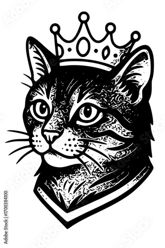 Black and white cat wearing a crown