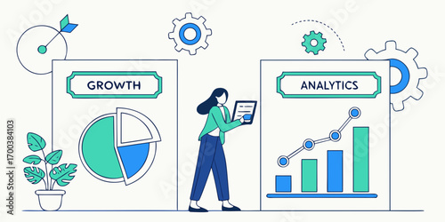 Business woman analyzing growth and analytics charts on tablet