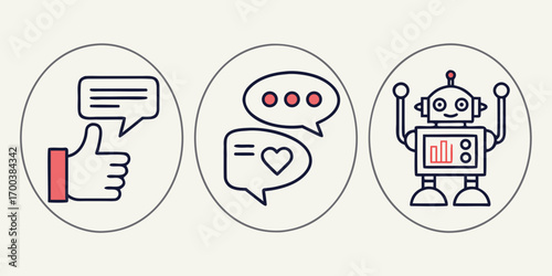 Robots and feedback icons for communication and service