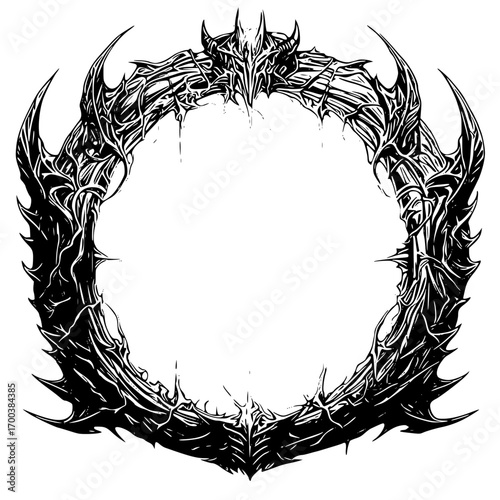 Dark circular symbol with sharp edges
