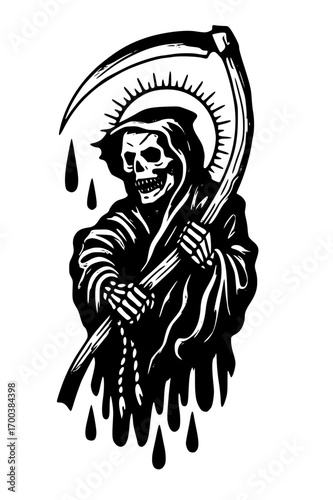 Grim reaper with dripping scythe