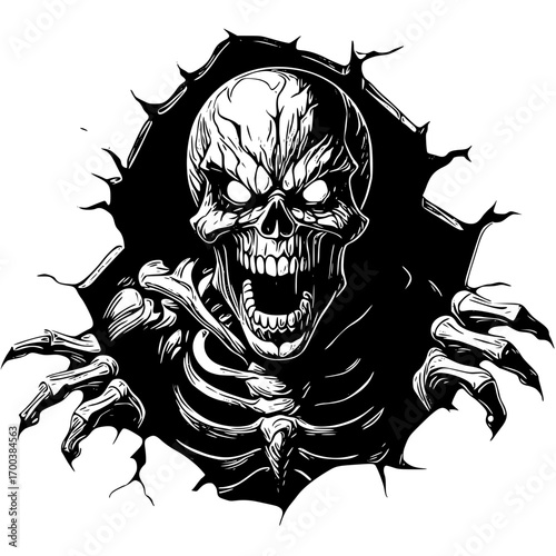 Scary skeleton breaking through