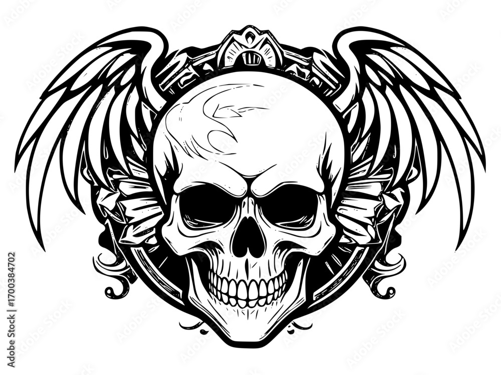 Obraz premium Skull with wings and ornate frame