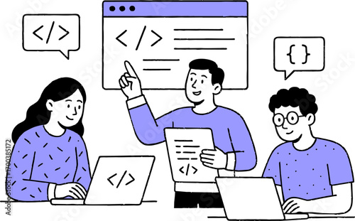 Web development. programming languages. css, html, it, ui. programmer cartoon character developing website, coding. flat illustration banner