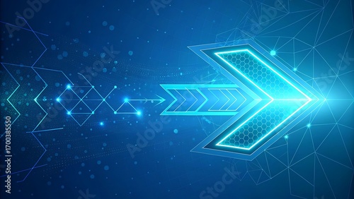 Digital arrow moving forward with futuristic technology and data flow