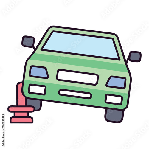 Cartoon Car on Lift Auto Repair Service Illustration