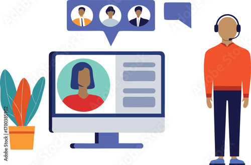 Editable Clean Vector Illustration of Diverse Participants in an Engaging Online Meeting Fostering Connections and Communication During a Virtual Call.