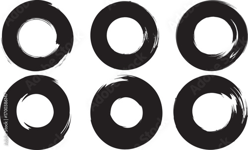 Set of black grunge rectangles circles shapes on a white background. Paint brush stamp collection.Vintage grunge boxes for collage, text, banner, sticker, poster design.Grunge round shape.