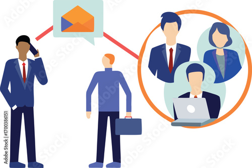 Editable Vector Illustration Portraying a Collaborative Business Network Focused on Communication and Team Connection in Bold Style.