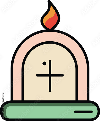 Halloween grave with candle isolated in a white background vector illustration