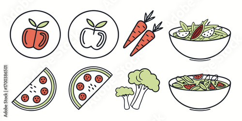 Assorted healthy food icons in circles