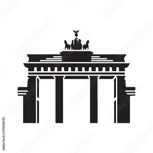 Bold Black Silhouette of a Grand Triumphal Archway with Chariot Sculpture