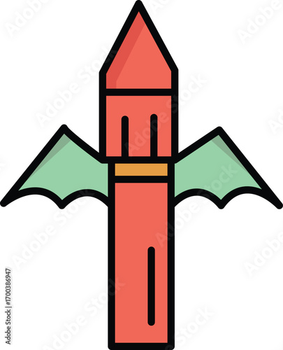 Pencil with bat wings isolated in a white background Halloween vector illustration