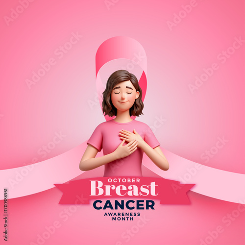 Breast cancer awareness prevention month in october, breast cancer prevention social media post, women illustration of breast cancer survior concept