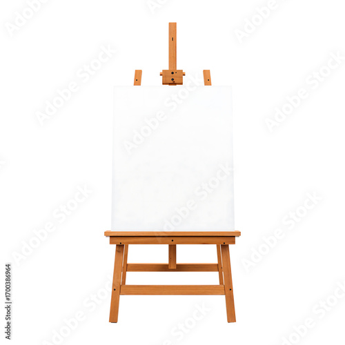 Front View of Wooden Easel with Blank Canvas