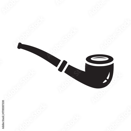 Classic Black Smoking Pipe Silhouette Design on White Background