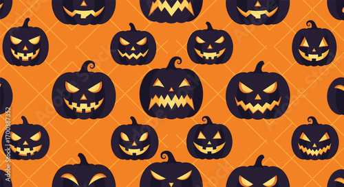 Creepy pixel art jack o lanterns seamless pattern for spooky halloween decorations and party supplies