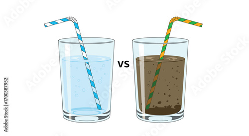 Comparing a glass of clear water with a glass of murky muddy water showing a contrast