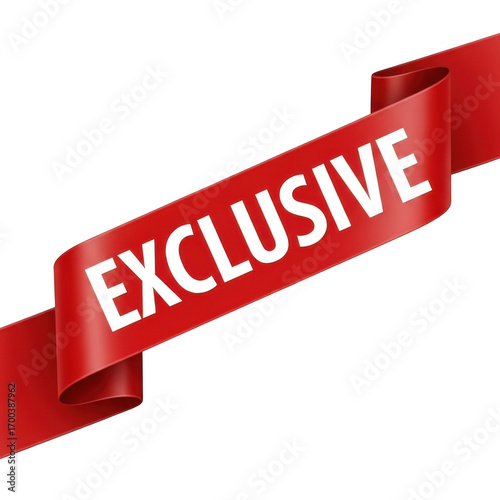 Red ribbon with exclusive text isolated on transparent background