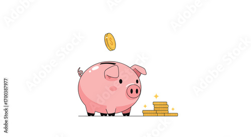 Piggy bank full of coins showing financial growth and savings concept illustration