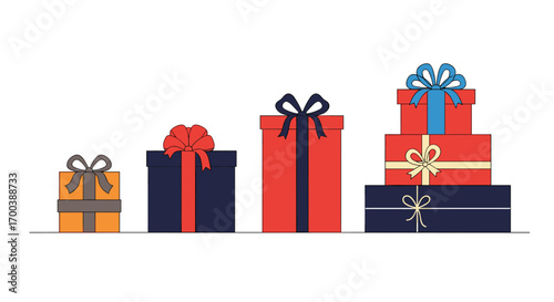 A collection of beautifully wrapped gift boxes in various sizes and colors perfect for any occasion
