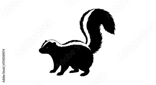 Silhouette of a Skunk with Distinctive White Stripes and Bushy Tail