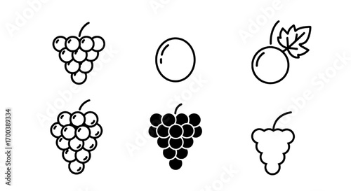 Illustrations of Grape Icons A Simple Line Drawing of Vine Fruit, Bunch of Grapes