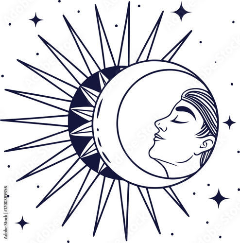 Vector illustration of a woman's face with a flower in her hair