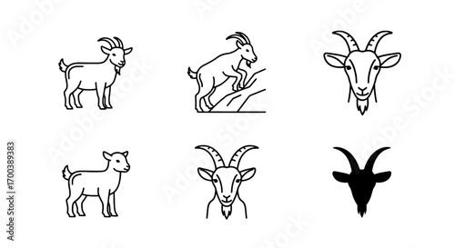 Goat Line Art Icons Set Minimalist Farm Animal Graphics