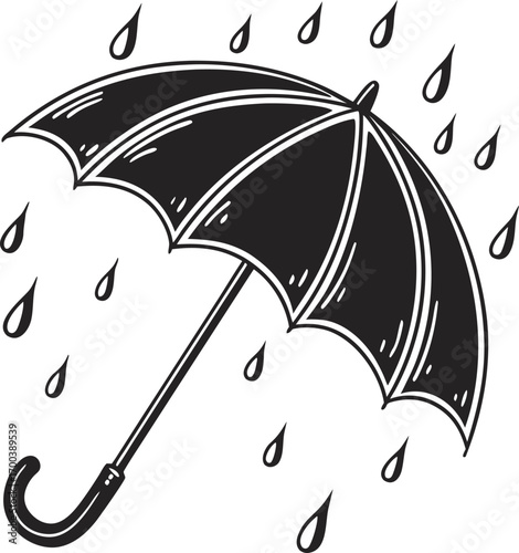 A vibrant cartoon umbrella protects against colorful raindrops, a perfect vector illustration for a rainy autumn day