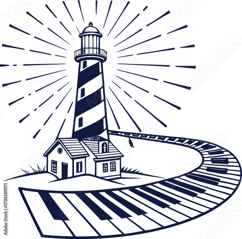 Vector illustration of a nautical lighthouse on a white background