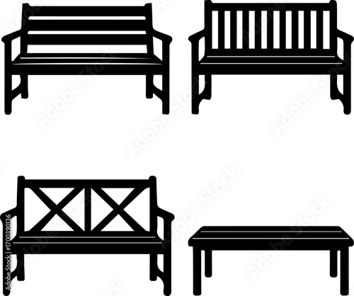 Park Bench Silhouette Icon Set