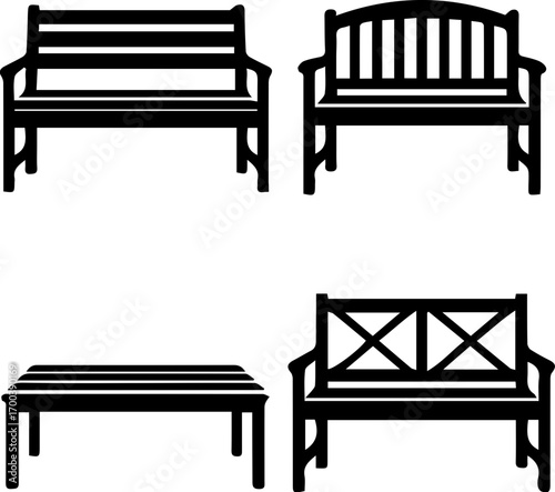 Park Bench Silhouette Icon Set