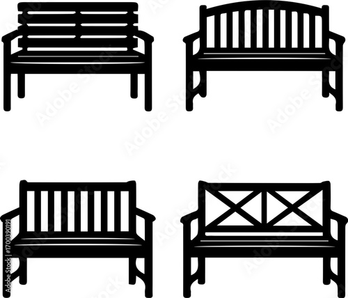 Park Bench Silhouette Icon Set